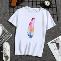 women tshirts varied feather painted fashion summer tee ladies clothes casual printed t shirt short sleeve top tees female