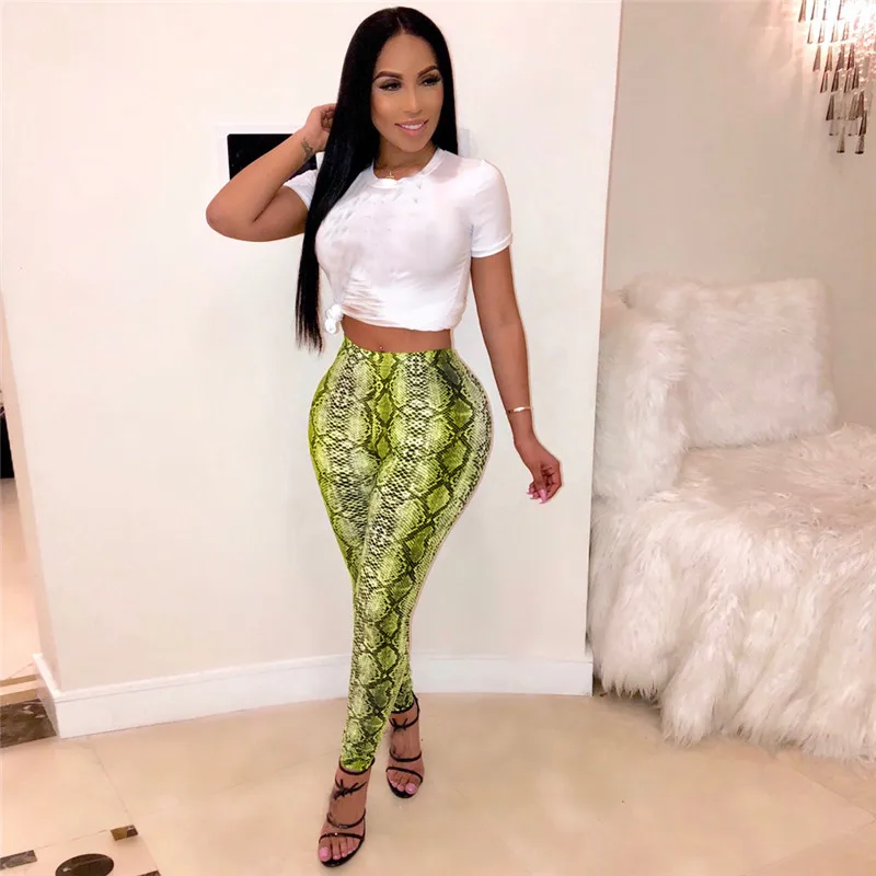 

Sexy Ladies Women Snake Skin Print Leggings Pants Slim Fit Trousers Pants High Waist Bodycon Animal Skin Print Pants Trousers