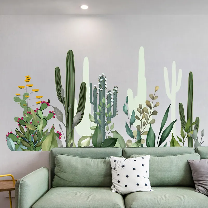

New Large Removable Wall Sticker Nordic Cactus Green Plant Wall Decal for Living Room Bedroom Wall Paper Kids Room Decoration