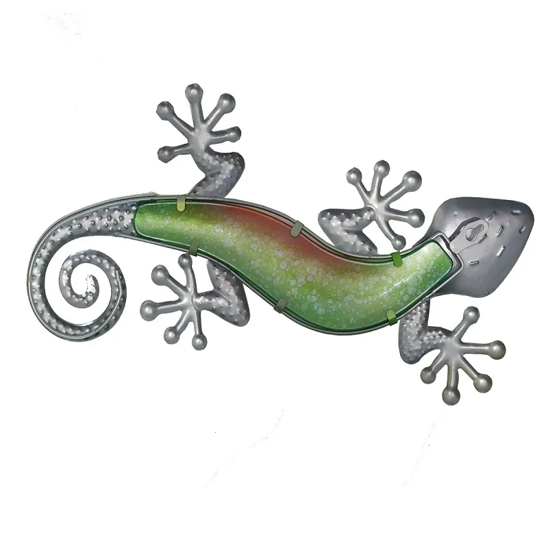 Зеленая металлическая Ящерица Геккон настенное украшение для сада улицы забора