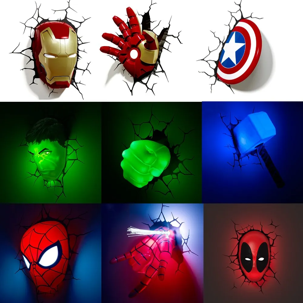 Прямая поставка Светодиодный настенный 3D светильник серии Marvel Мстители Железный