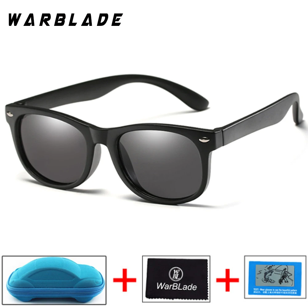 WarBlade Модные Детские поляризованные солнцезащитные очки для мальчиков и девочек, детские солнцезащитные очки TR90, силиконовые защитные очки, детские очки UV400 Oculo - Цвет линз: matte black and box