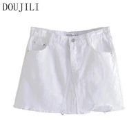 doujili hot summer skirts solid color middle waist zipper pocket white skirts for women 2021 streatwear