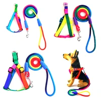 colorful rainbow dog leash rope durable nylon dog collar harness 1 2m pet cat dog leash walking training leash pet supplies