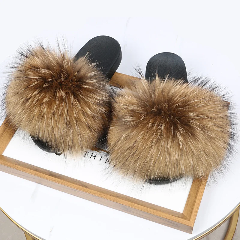 Natural Fur Slippers Women Home Fluffy Slippers House Furry Slides Luxury Summer Flip Flops With Real Fur Wholesale Dropshipping