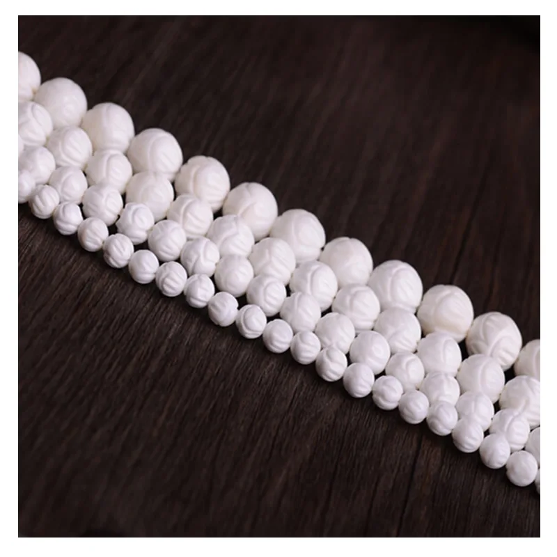 Натуральный белый лотос резьба раковина тридакны камень Будда молитва 6/8/10 /12/14 мм