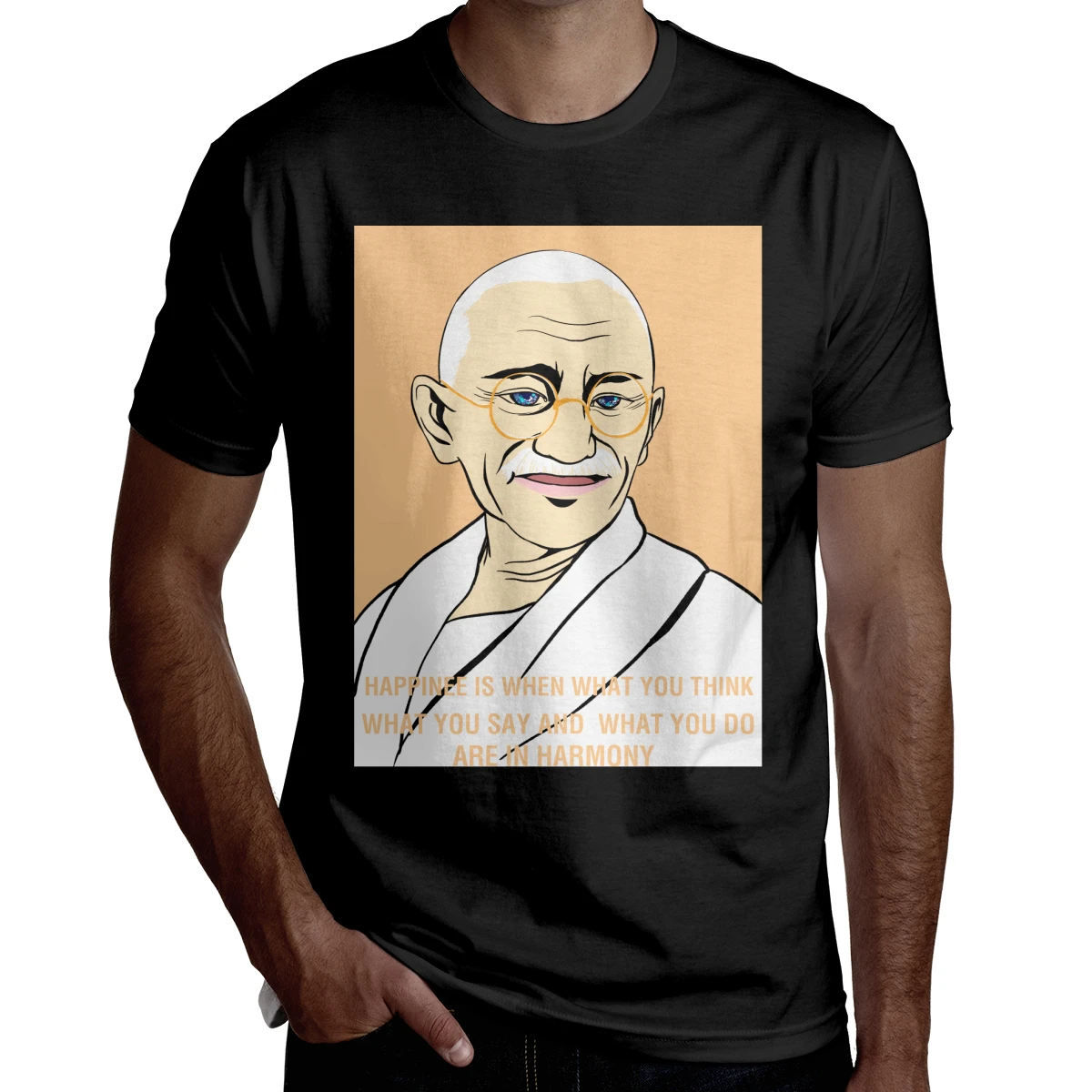 Мужская футболка с коротким рукавом Mahatma Gandhi Happiness Is In Harmony|Мужские футболки| |