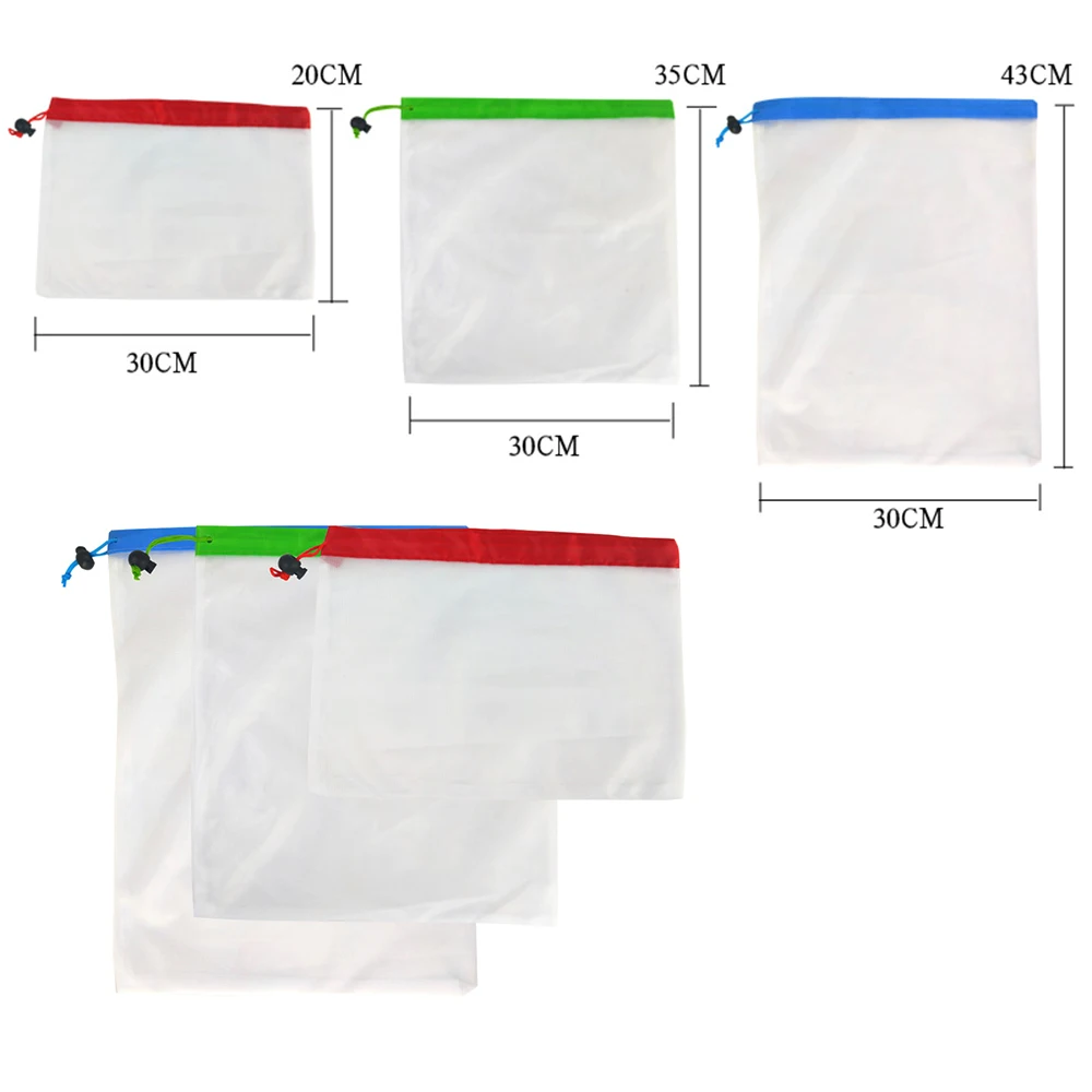 

15pcs 3 Sizes Reusable Mesh Produce Bags Fruit Vegetable Toys Sundries Storage Organizer Food Storage Bag Home Kitchen Tool