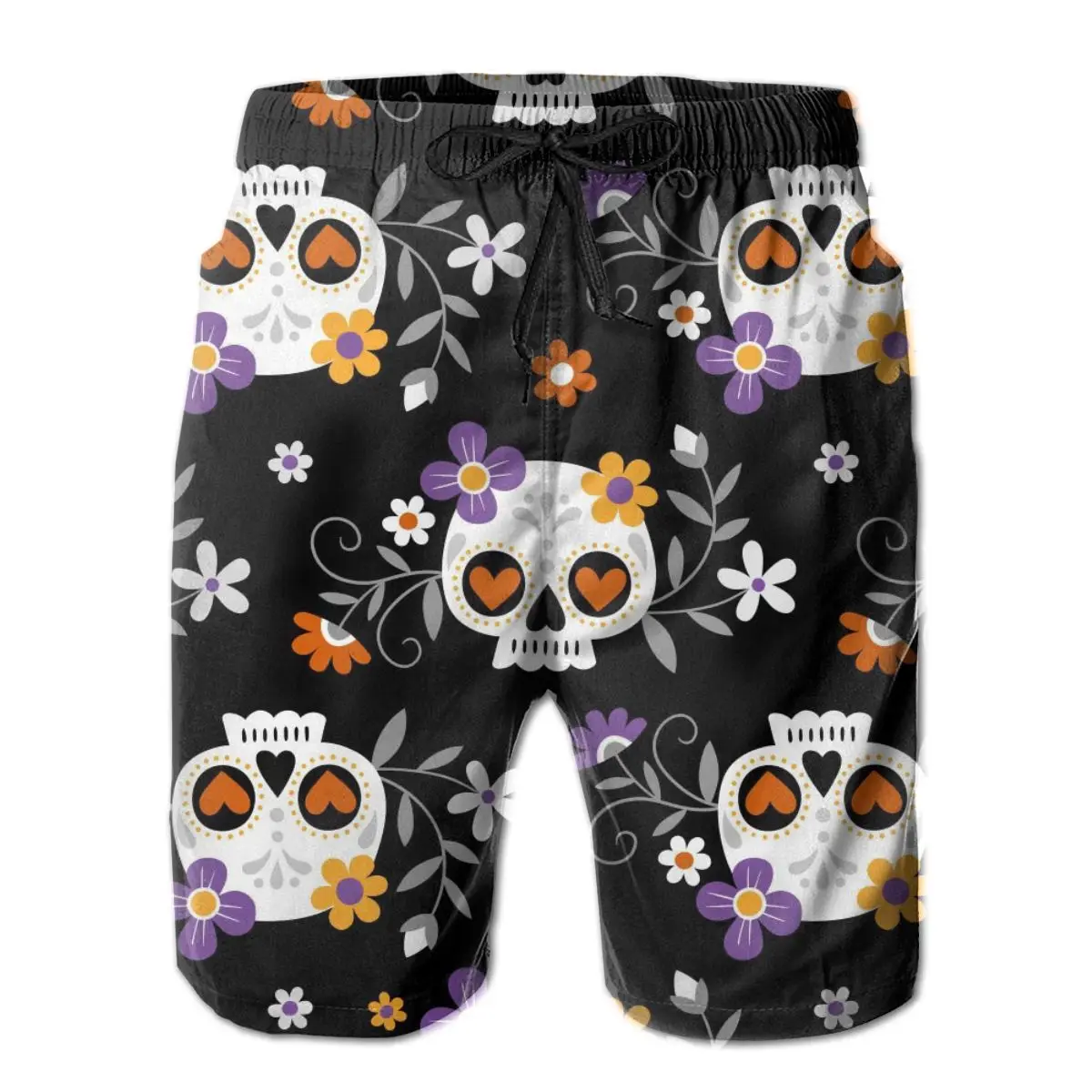 

Men's Beach Short Swim Shorts Cute Sugar Skulls And Flowers Surfing Maillot De Bain Sport Men's Board Shorts Swimwear
