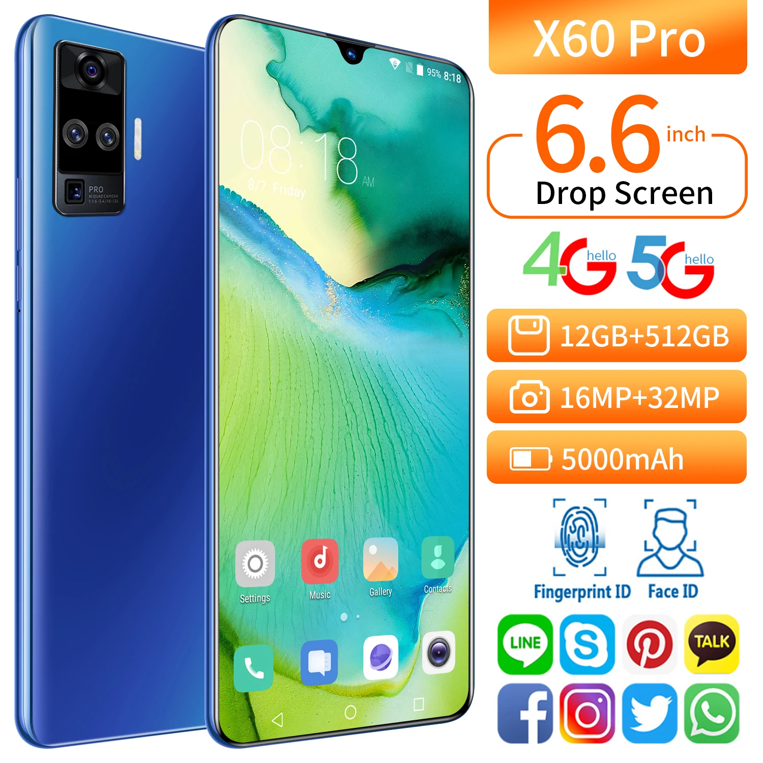Tel&eacute;fono Inteligente X60 Pro, versi&oacute;n Global, Snapdragon 865, Quad C&Aacute;MARA DE 32MP, 6,6 pulgadas, 512GB + 12GB, 5000mAh, Android 10,0, 5G, LTE-4
