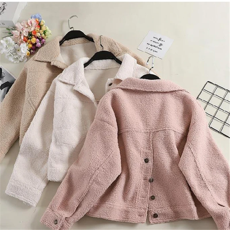 

HziriP Stylish Solid Warm Artificial-Wool Soft Cute Tops Autumn Winter Women All-Match Female Fresh High Quality Outerwear Coat