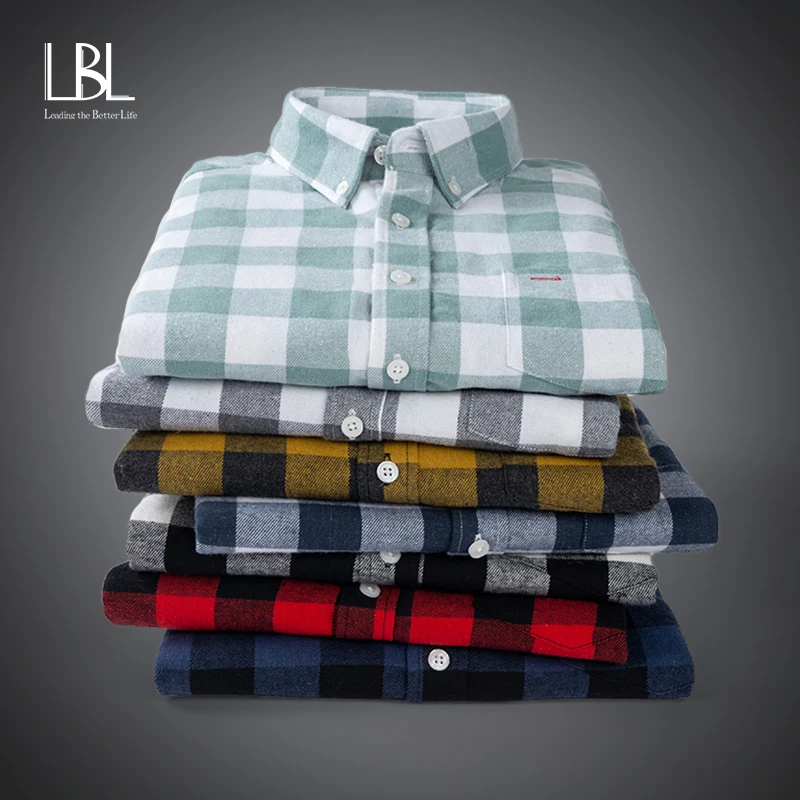 

2021 Men's Fashion Cotton Brushed Flannel Shirts Single Pocket Long Sleeve Slim-fit Youthful Soft Casual Plaid Checkered Shirt
