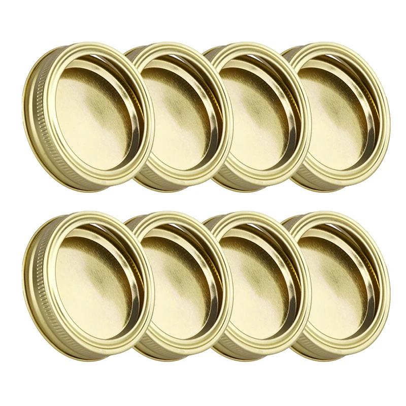 

12 Gold Mason Jar Canning Lids Rust Resistant Replacement Screw Bands Rings