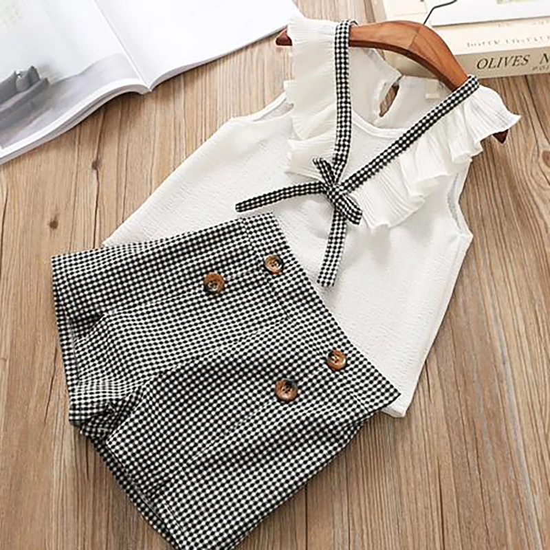 Kaiya Angle 2020 модная одежда для маленьких девочек однотонный хлопковый комплект с