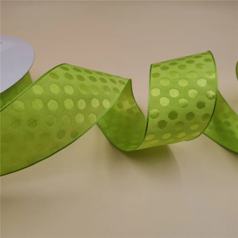 

38MM X 25yards Wired Apple Green Taffeta Ribbon with the woven dots for Gift Packaging,Box Decoration N1168