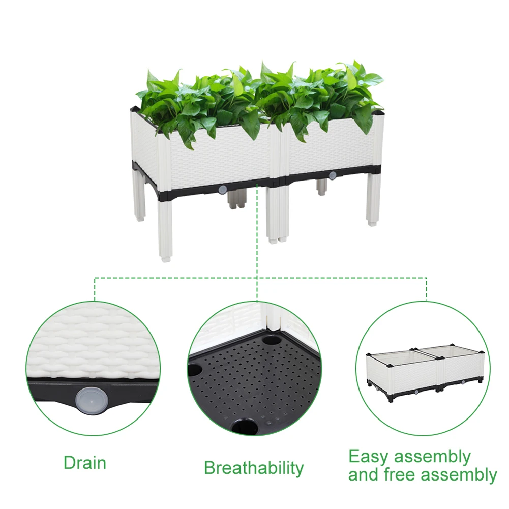 

2Pcs Free Splicing Injection Planting Box White Planter Box Garden Plant Pot Decorative Yard Flower Vintage