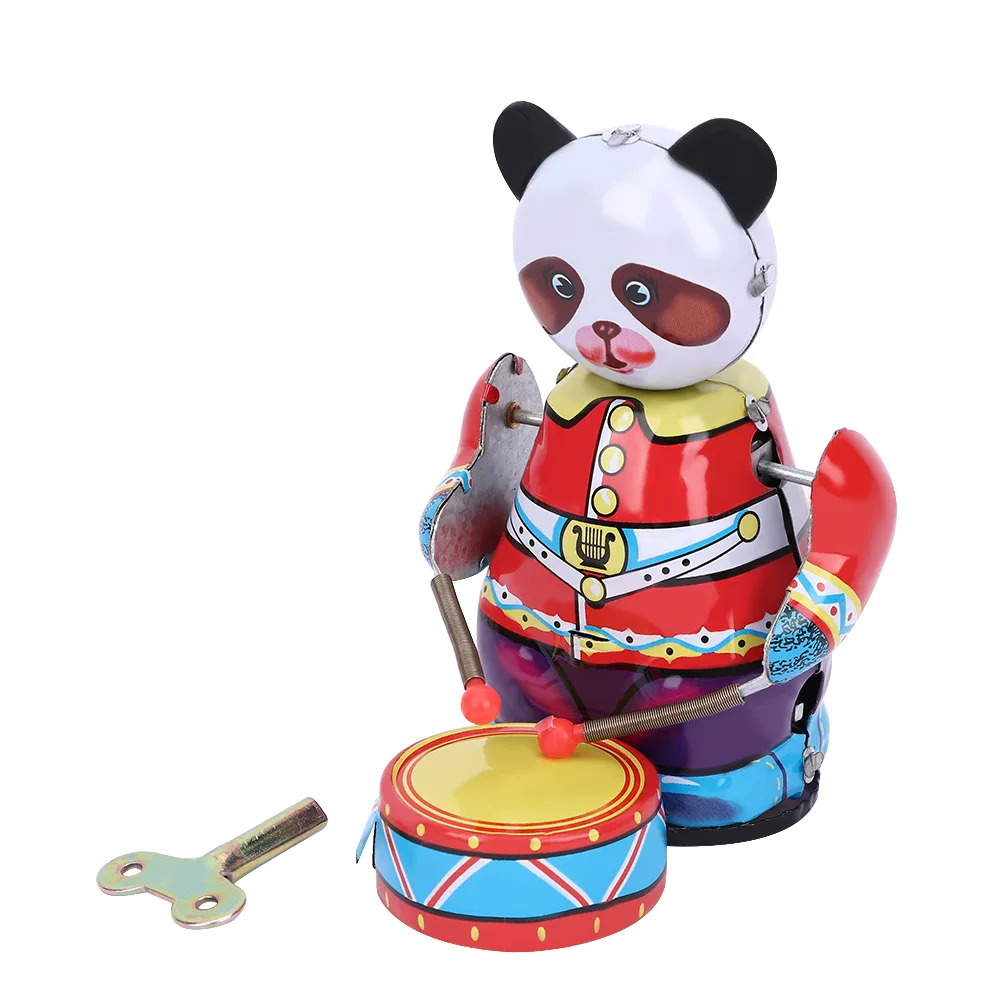 

Новые милые винтажные заводные игрушки, коллекционный подарок в стиле ретро, металлическая панда, барабанщик, жестяная игрушка, красочные п...