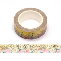 1pc 15mm10m foil spring gold dot pink flowers leaves decorative washi tape scrapbooking masking tape school office supply