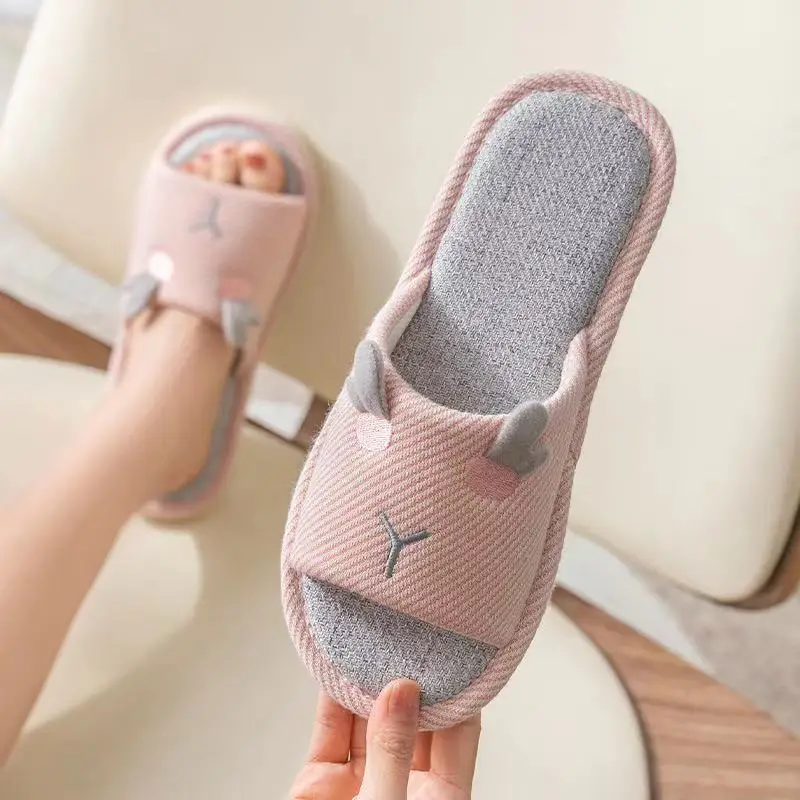 

2021 New Summer Linen Breathable Slippers Four Seasons Indoor Men And Women Lovely Non-Slip Cotton Linen Home A Pair Of Slippers