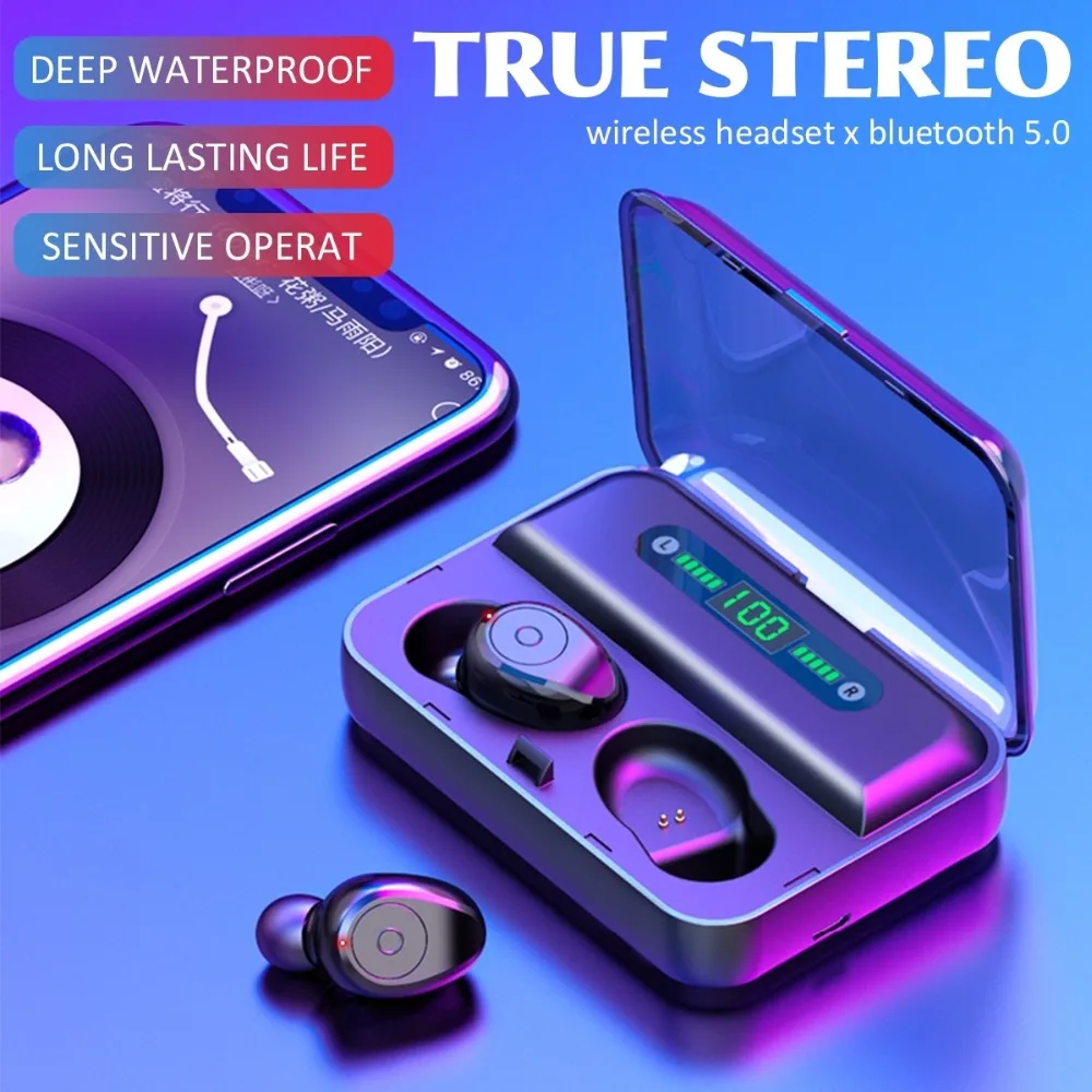 Redgiko TWS V5.0 Bluetooth наушники 8D стерео беспроводные наушники спортивные Беспроводные наушники с светодиодный 1500 мАч зарядная гарнитура