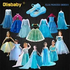 Снежная королева, платье Эльзы для Хэллоуина для девочек, детский маскарадный костюм Эльзы и Анны, летние сандалии с кристаллами для малышей, обувь принцессы