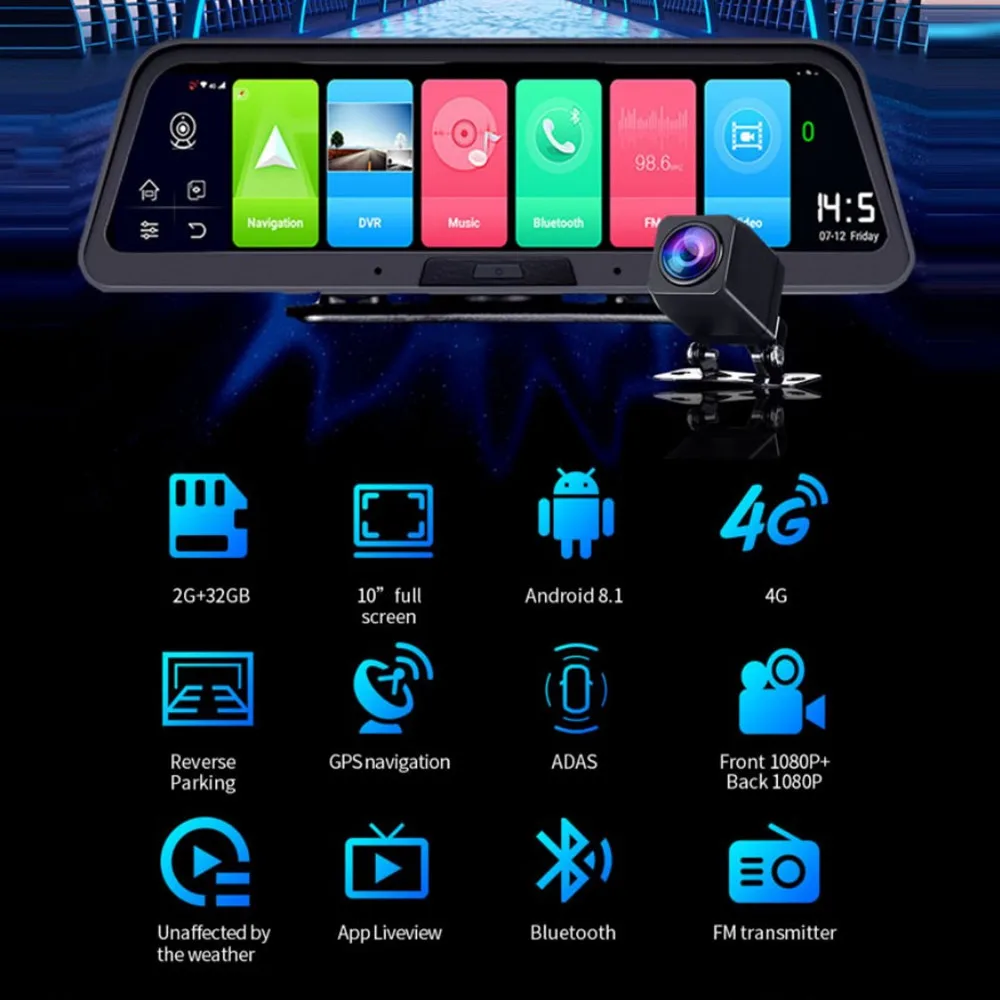 Автомобильный видеорегистратор 4G 4 канала ADAS Android 10 &quotцентральная консоль