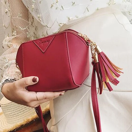 deep pink Новинка, Женская круглая сумка с кисточками, сумка почтальон, качественная сумочка, клатч, сумка через плечо, сумки, зеленый, серый, красный - Цвет: deep pink