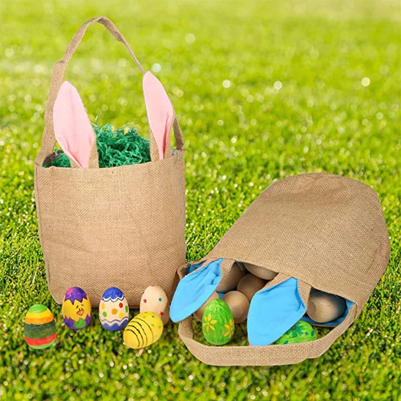 

New Arrival Easter Bag Jute Burlap Wall Hanging Basket for Home Huge Storage Easter Bucket Popular Decoration for Easter Party