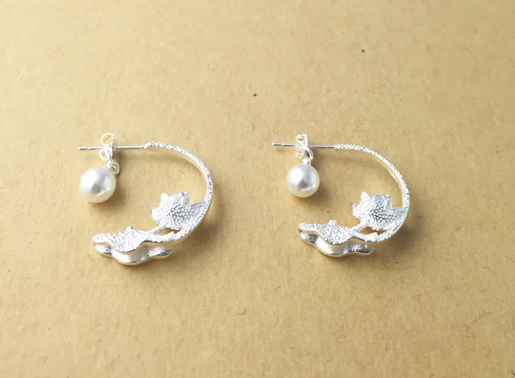 

New Hot Fashion 925 Sterling Silver Lotus pearl Earrings for Women Girls Gift Fashion Statement Jewelry
