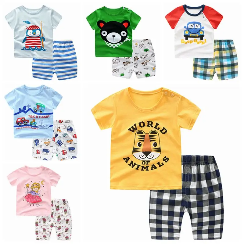 Комплекты летней одежды для малышей хлопковая футболка с коротким рукавом +