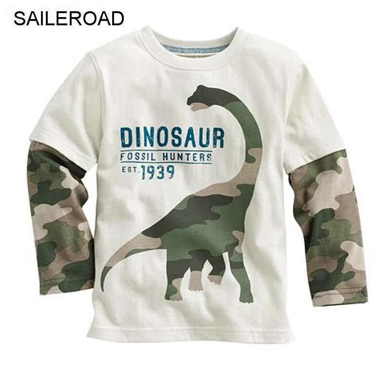 SAILEROAD Динозавр Мальчики Футболка с длинным рукавом на 2 8 лет Хлопок Дети Топы