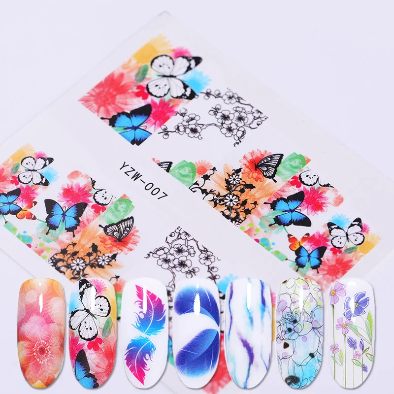 1 лист красочные наклейки для ногтей цветок Бабочка Дизайн Передача сделай сам УФ