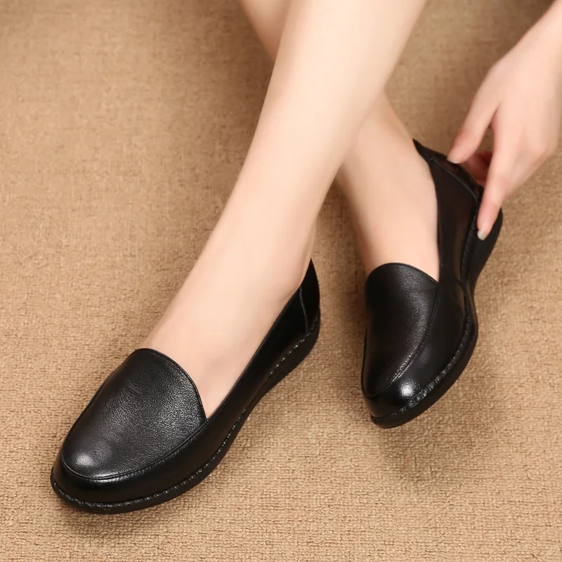 Женская обувь на плоской подошве Лоферы 2021 Лето круглый носок из натуральной