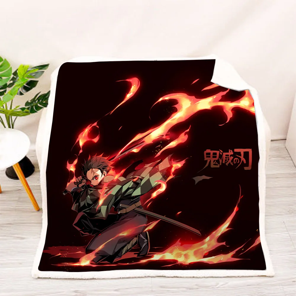 Флисовое одеяло с рисунком аниме 3D Demon Slayer полное износостойкое для