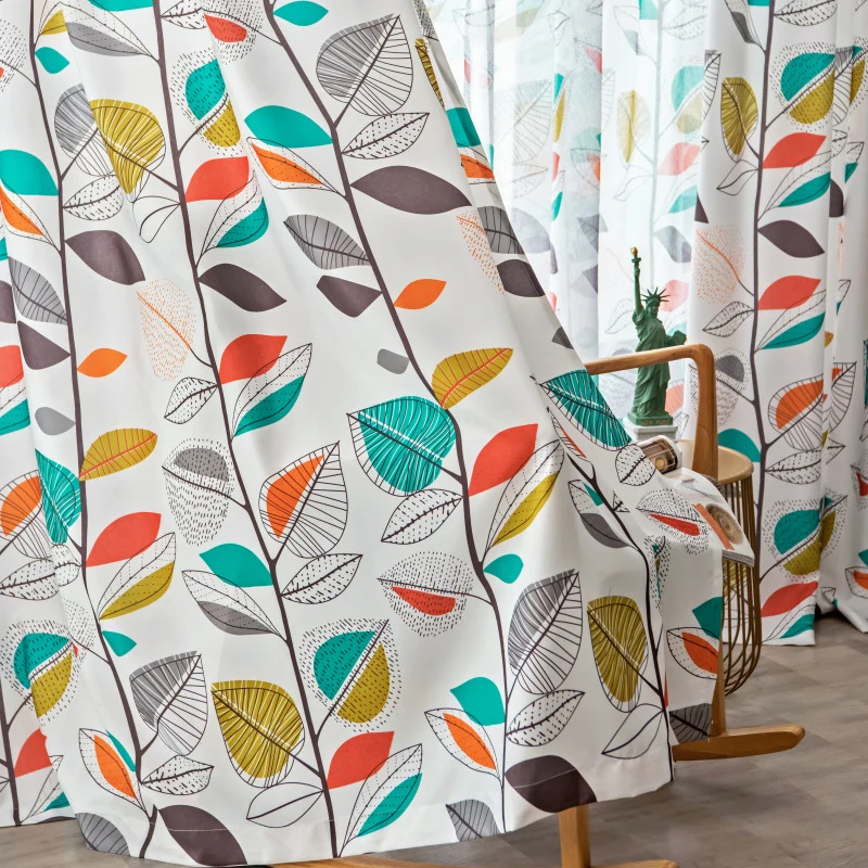 

American Colorful Garden Flower Plant Printing Leaf Insulation Shade Bedroom Curtains Cotton and Linen Curtains For Living Room