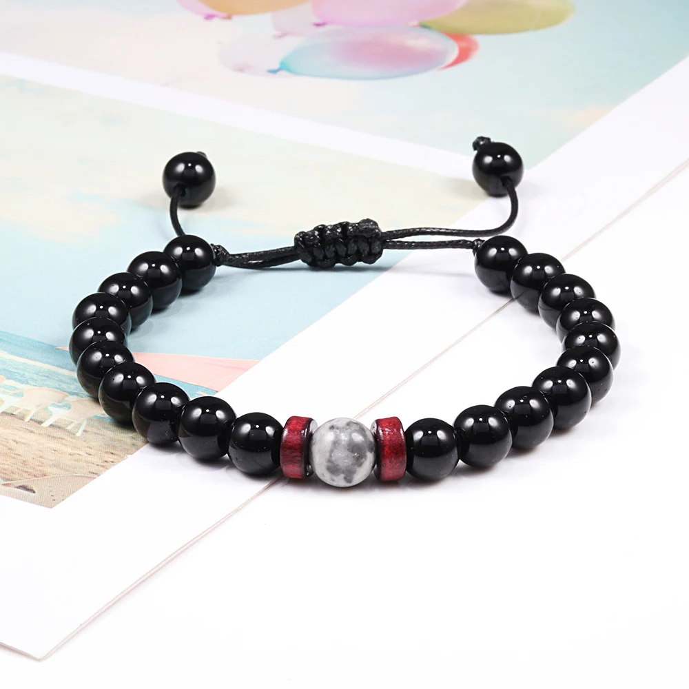 Плетеный браслет ручной работы из черного натурального камня браслеты Будды