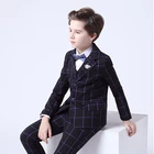 Строгий Детский костюм в клетку, весенне-осенний костюм с цветочным принтом для мальчиков на свадьбу детский Блейзер, жилет, штаны, одежда