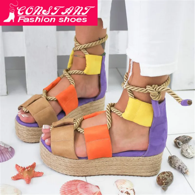 Женские сандалии большие размеры 35 43 с ремешком на щиколотке из пеньковой