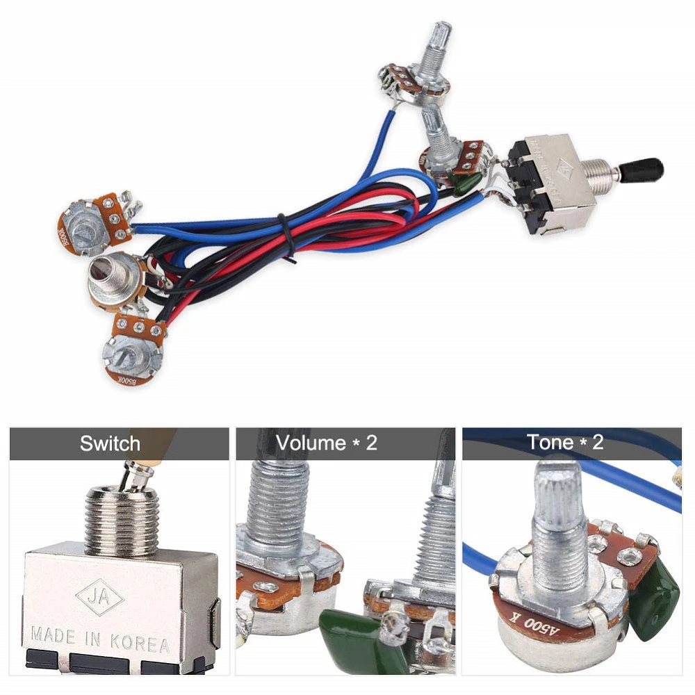 Prewired жгут проводов комплект для LP электрогитары 2T2V 500K Pots 3 Way тумблер с разъемом