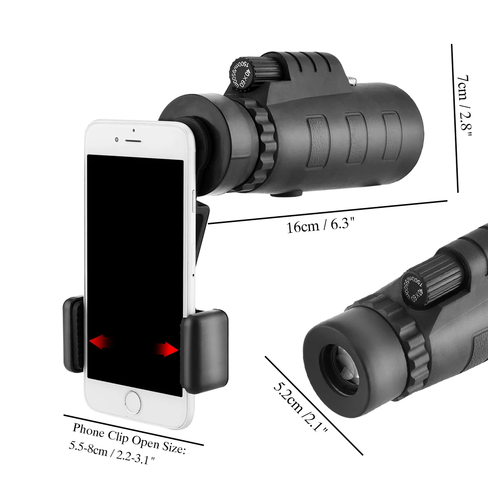 10X HD Optical Zoom Monocular Phone Lens Large View Field Convenient for Travel Photography Concert 40x60 Telescope | Инструменты