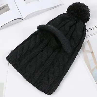 Winter Hat Women girl Warm Skullies Beanies Hat Face Neck Protection Balaclava Mask Gorras Bonnet Knitted Hat Ski Cap - Цвет: black