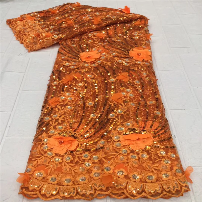 

High Quality African Sequins Lace Fabric 3D Flower French Net Embroidery Tulle Lace Fabric For Nigerian Wedding Party Dress