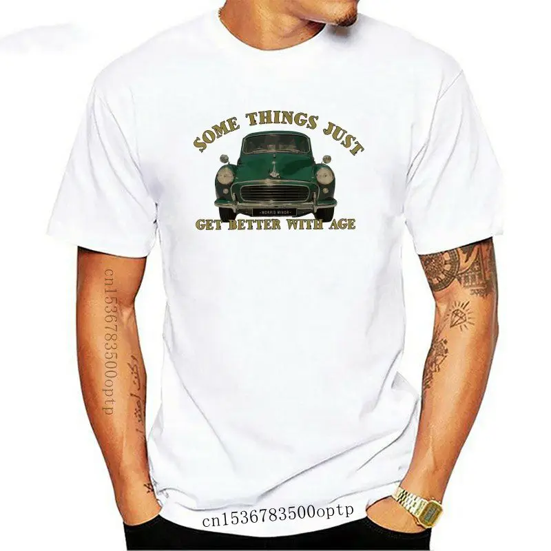 

Funny Clothing Casual Short Sleeve Summer Somethings...Morris Minor 1000 Classic Car Traveller Printed Natural T-Shirt Tee Shirt