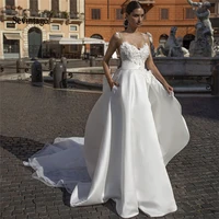 sevintage vestidos de novia boho wedding dress lace spaghetti straps sleeveless country garden bride dress satin bridal gowns