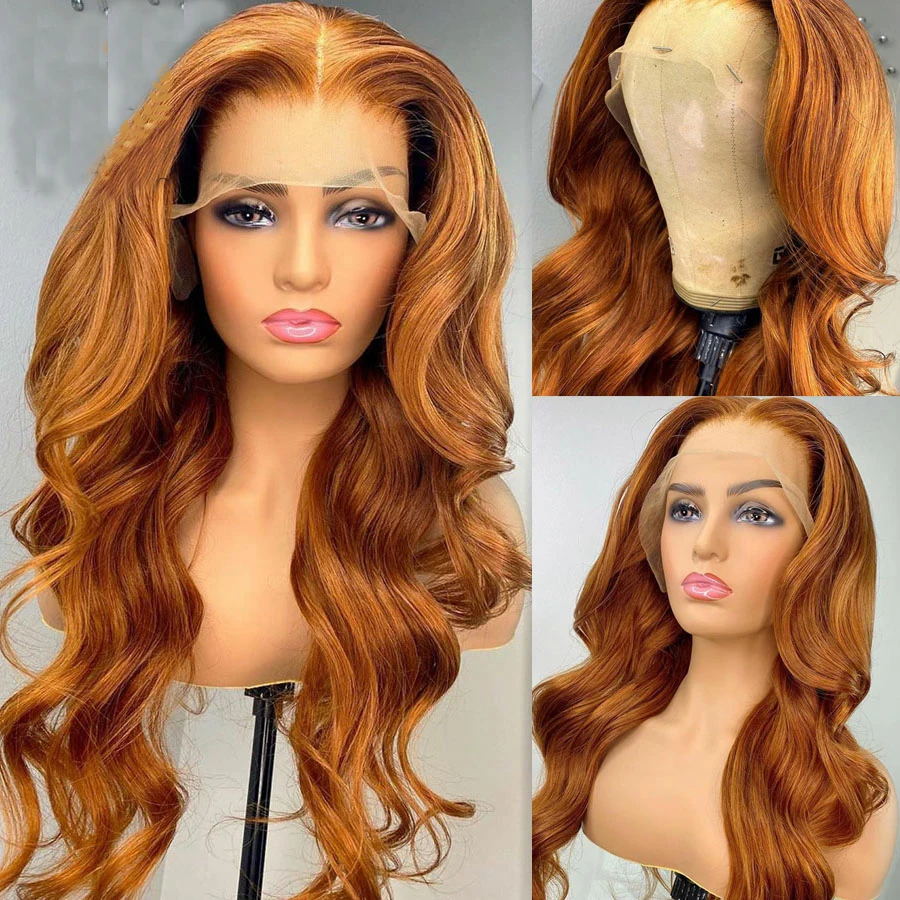 

26Inch Long Body Wave Ginger Orange Synthetic Lace Front Wigs For Black Women With Baby Hair Preplucked Glueless Daily Cosplay
