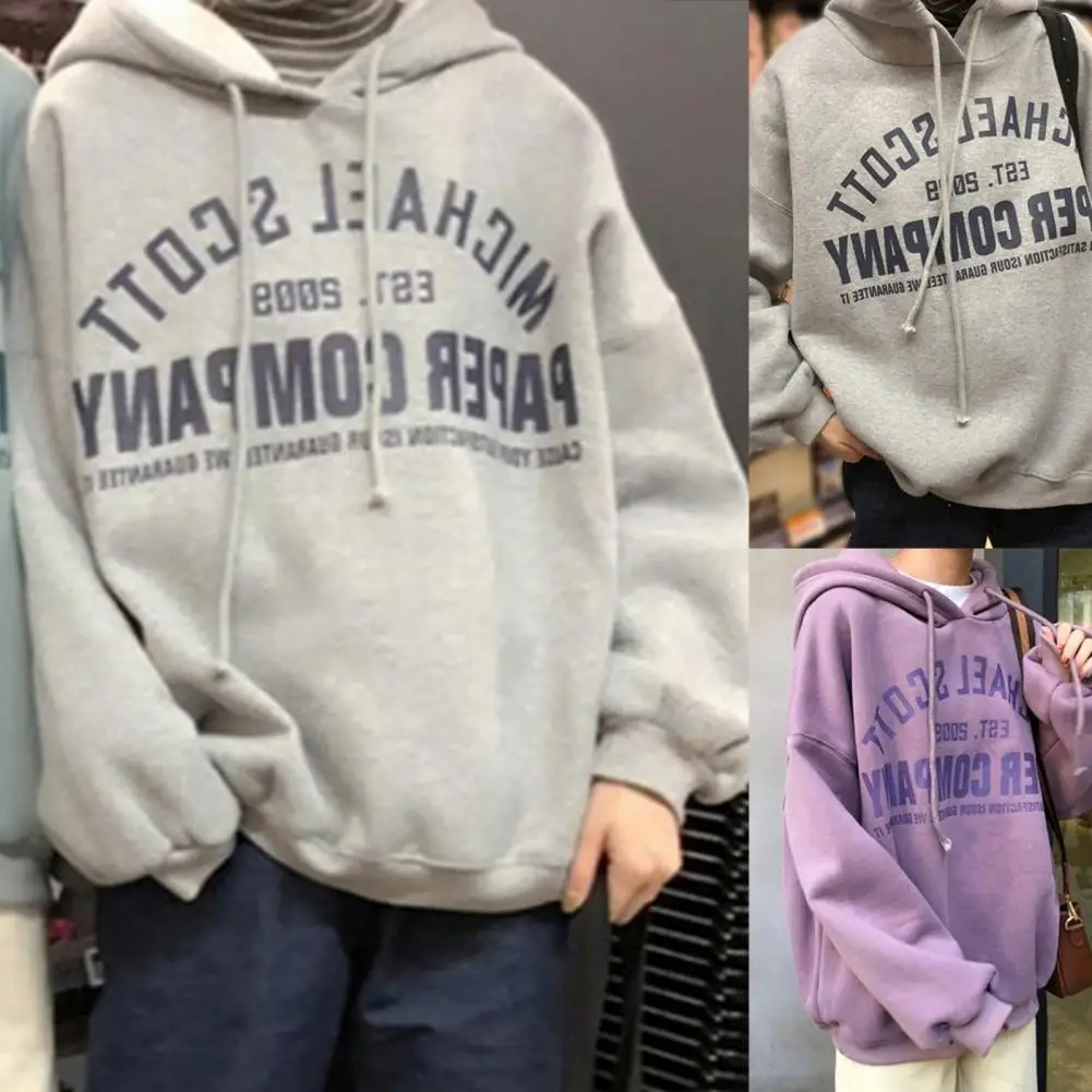 Women Autumn Winter Long Sleeve Sweatshirt Letters Print Plush Oversized Hoodie