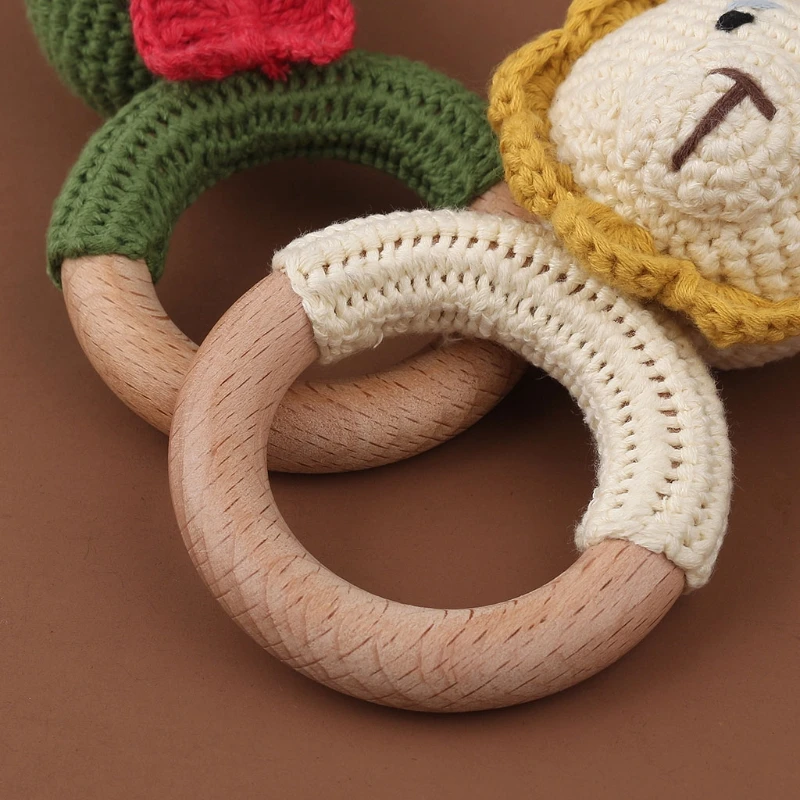 

Baby Beech Wood Teether Mobile Pram Crib Ring DIY Crochet Rattle Bracelet Molar