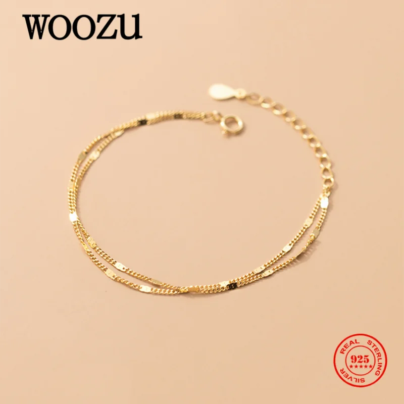 WOOZU натуральная 925 стерлингового серебра простой изящный двойная цепь Слои