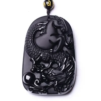 natural obsidian dragon and horse pendant jewelry fine jewelry lucky to ward off evil spirits auspicious amulet pendant