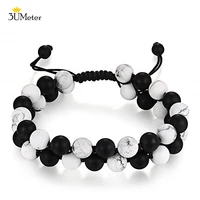 distance bracelet for men women natural energy stone white howlite black matte beads bracelet adjustable double row bracelets